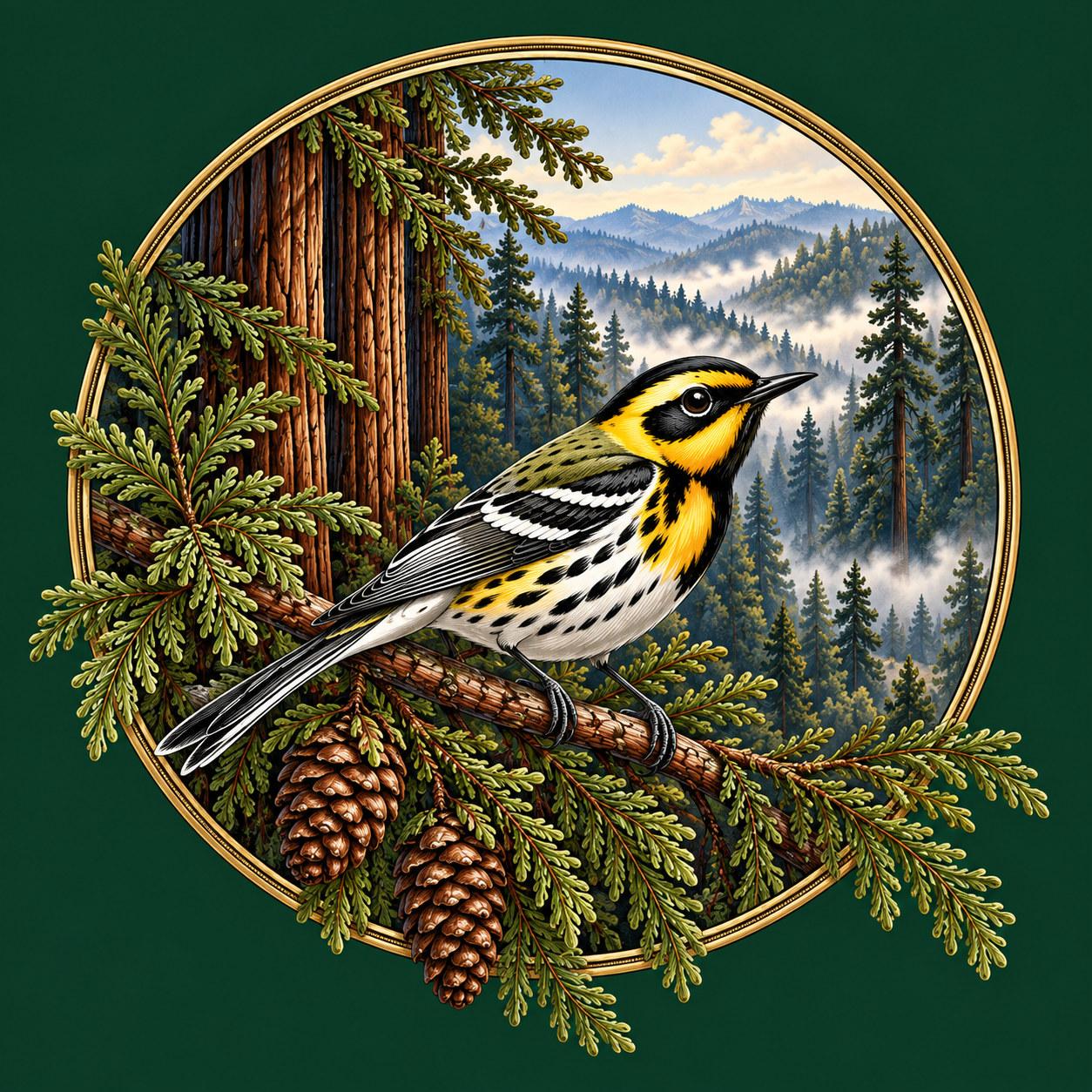 Naturalist illustration representing songbirds