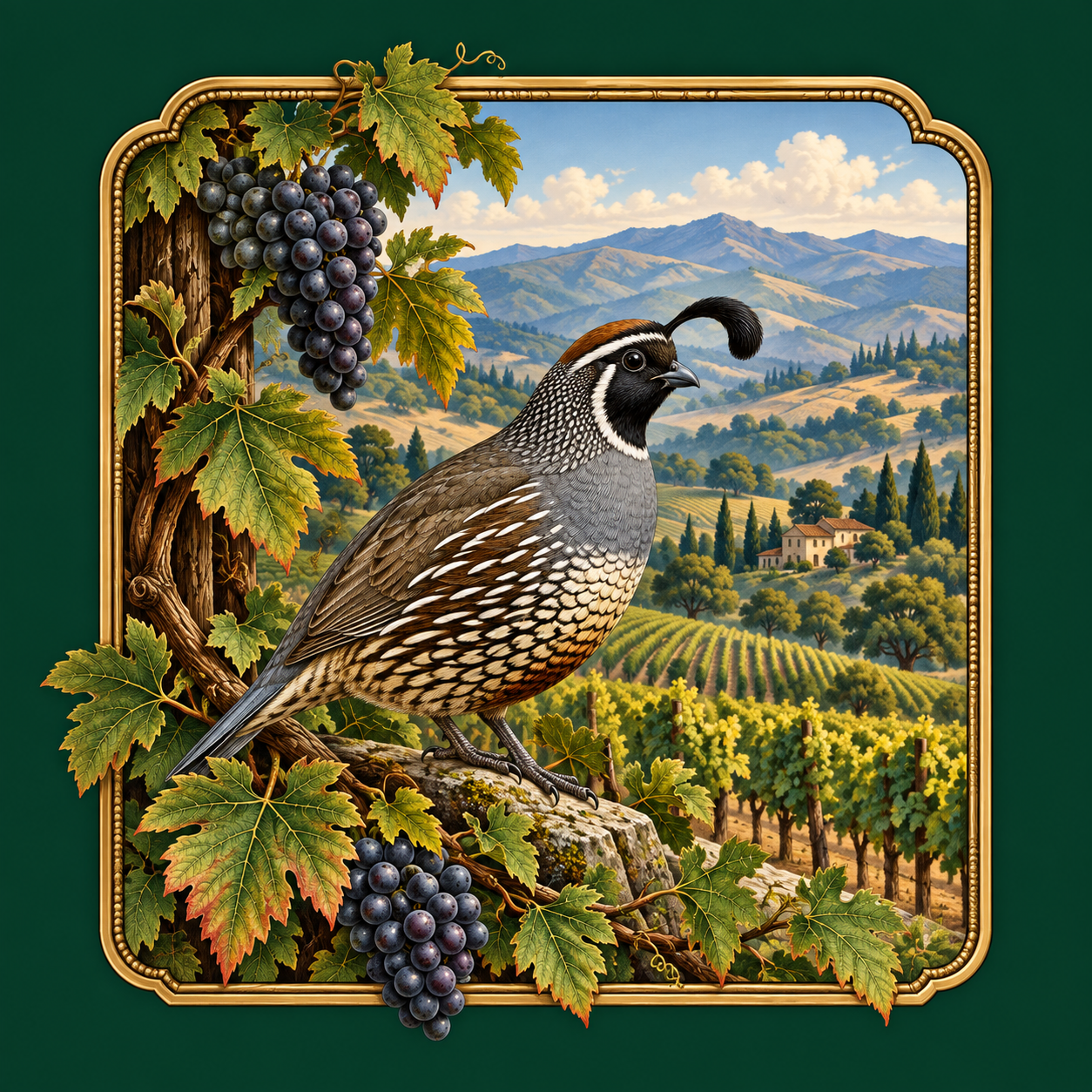 Naturalist illustration representing vineyard and grassland birds